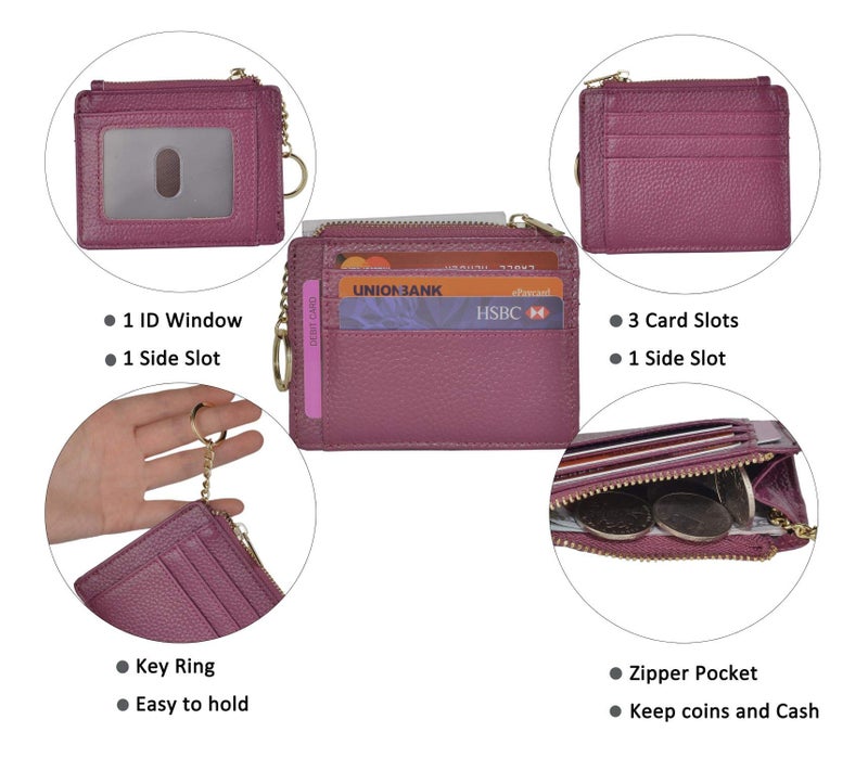 woogwin Slim RFID Credit Card Holder for Women Mini Front Pocket Wallet Purse With Keychain(Lichee Purple) - Image 4